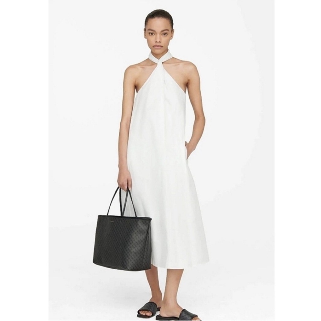 Anine Bing White Halter Midi Dress M 100% Cotton Open Back Summer Minimal Chic